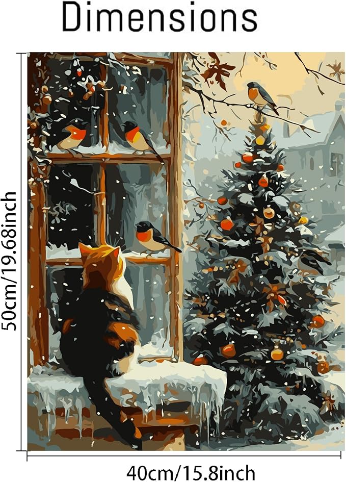 Canrichshop Cat Paint by Numbers Kit for Adults,Winter Painting by Numbers,DIY Acrylic Paint Beginners Without Frame,Christmas Paint by Number Canvas for Decor 16x20inch