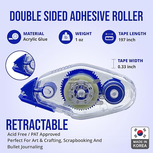 TAPE RUNNER - Double Sided Adhesive with Dispenser Roller Included - Acid Free, Sticky, Clear & Transparent - Ideal for Scrapbooking, Crafts & More - Mini (197 inches per Cartridge), 5 Cartridges