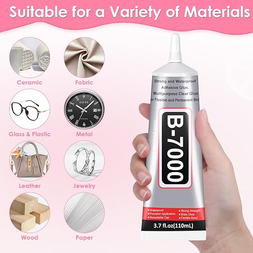 B-7000 Rhinestones Craft Glue, 110ML Clear Adhesive with Precision Tips for DIY Art, Fabric, Cell Phones, Metal, Jewelry Making