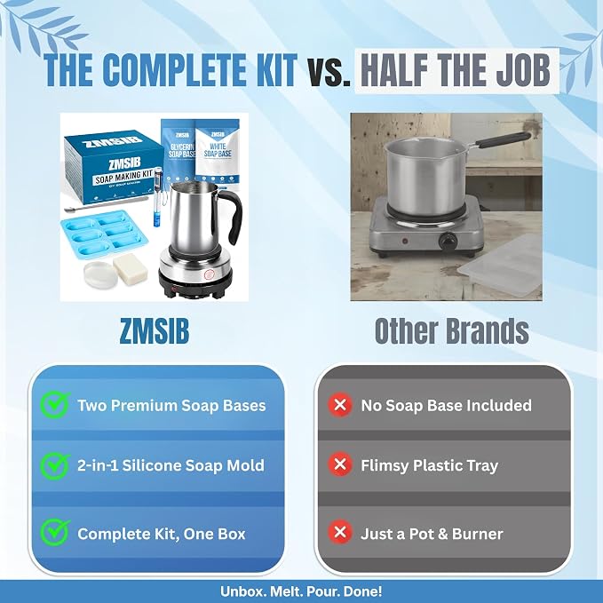 ZMSIB Soap Making Kit for Adults - Soap Melting Pot, Electric Stove, Molds | 900ml Stainless Steel Melting Pot, Electric Stove, Silicone Soap Molds for Soap Making, Beginner Friendly