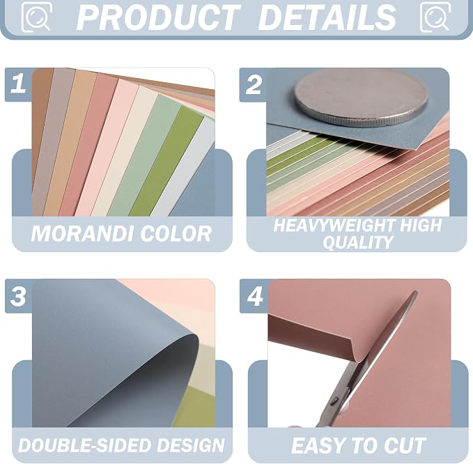 12x12 Inch Cardstock Morandi Mixed Colors 250GSM/92LB 20 Sheets Card Stock