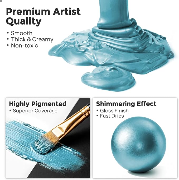 Nicpro Metallic Ice Blue Acrylic Paint, 8.45oz/250ml Large Craft Paints | Pearlescent Non Toxic, Non Fading Paints for Metal, Wood, Clay, Fabric, Canvas, Ceramic, Furniture, Handcrafts, Art Supplies