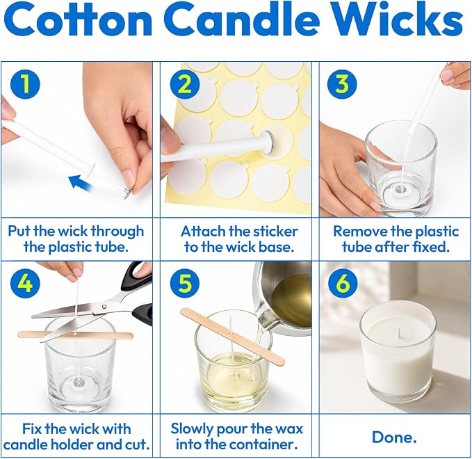 225Pcs Candle Making Kit, 6in Cotton & 5in Wood Wicks | Wick Holders, Candle Stickers, Tweezers, Pen, Use For Homemade Candles, DIY Crafts, & Gifts.