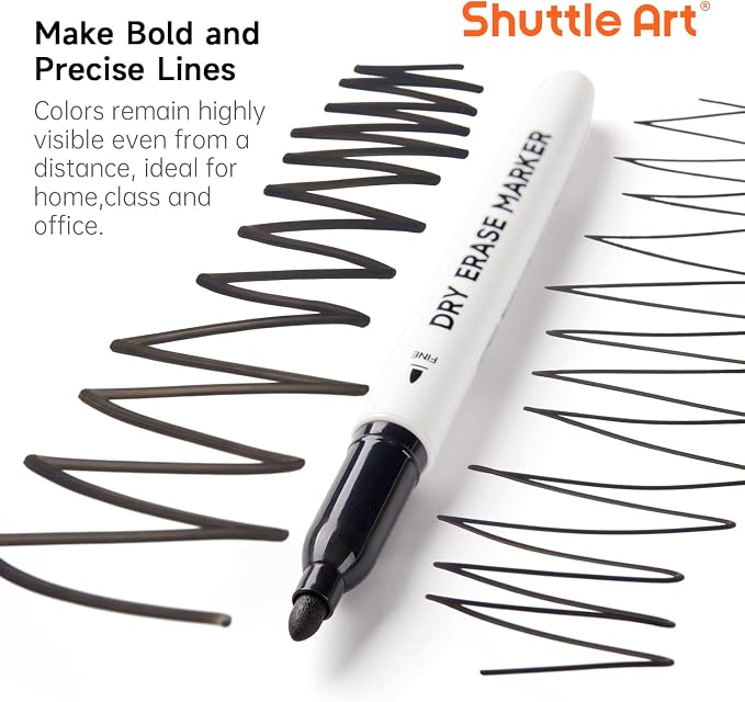 Shuttle Art Dry Erase Markers, 25 Pack Black Magnetic Whiteboard Markers with Erase, Fine Point Dry Erase Markers Perfect for Writing on Dry-Erase Whiteboards Mirrors Glasses for School Office Home