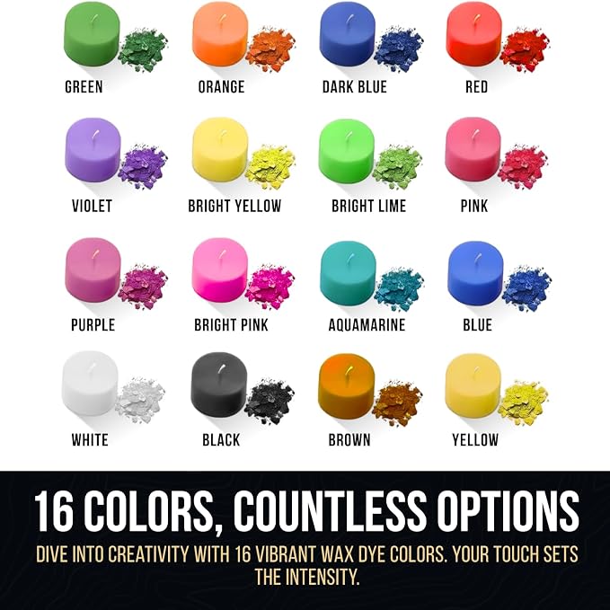 Craft911 Candle Color Dye for Soy Wax - 16 Colors (3g Each) Candle Wax Dye for Candle Making