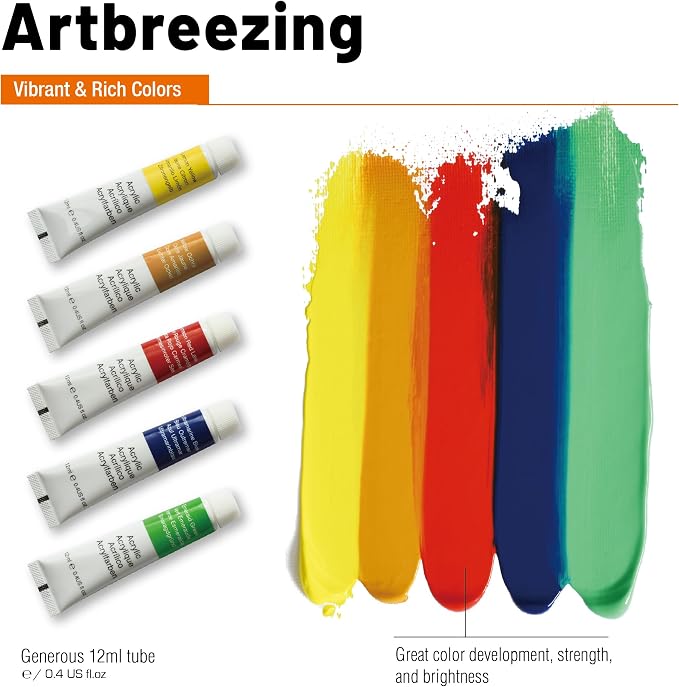 Artbreezing Acrylic Painting Kit with Art Easel,All-in-One Art Supplies | 31PC Painting Supplies with Canvas,Tabletop Easel for Painting,Brushes etc.Ideal Giftable Holiday Set for Kids and Adults.