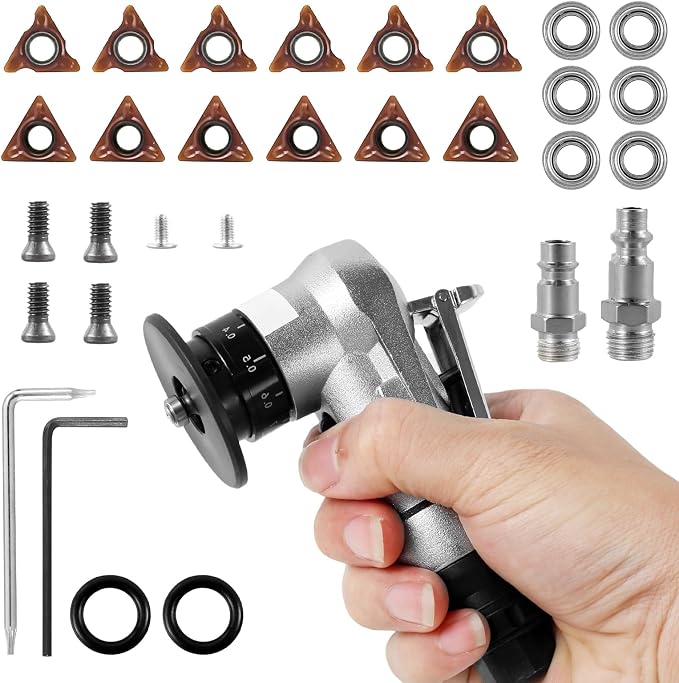 Mini Pneumatic Chamfering Machine, 30000 RPM Portable Air Beveling Machine with 1/4 Inch Air Inlet Handheld, 45° Mini Chamfering Machine Air Tools with Blades for Beveling Deburring