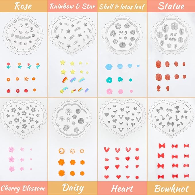 Zeyune 16 Pcs Summer Small Flower Polymer Clay Molds, Mini 3D Silicone Resin Casting Molds for Earring Making Jewelry DIY, Includes Alphabet, Flower, Heart and Bow Shapes(Cameo & Rose)