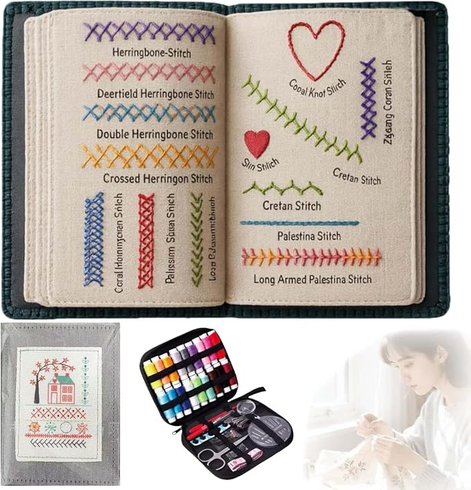 2026 New Upgraded Embroidery Stitch Book Kit,86 PCS Beginner Embroidery Kit, 106 Patterns with Tools & Tutorials, Portable All-in-One Hand Embroidery Book for Adults & DIY Craft Lovers(1 Set)