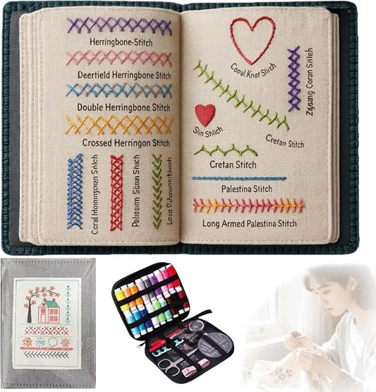 2026 New Upgraded Embroidery Stitch Book Kit,86 PCS Beginner Embroidery Kit, 106 Patterns with Tools & Tutorials, Portable All-in-One Hand Embroidery Book for Adults & DIY Craft Lovers(1 Set)
