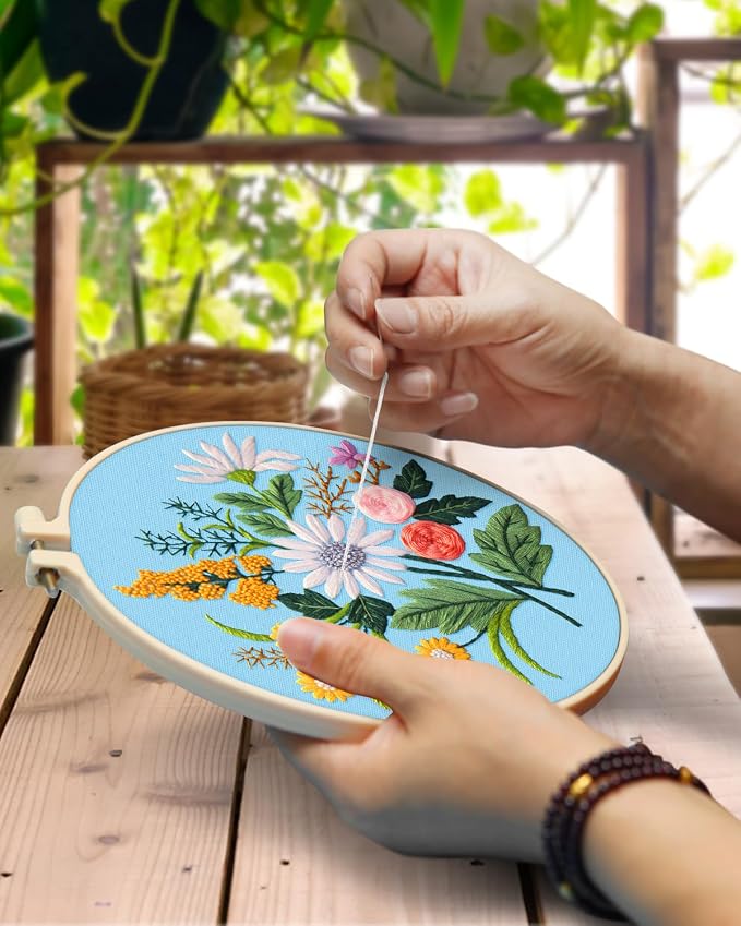 TINDTOP 5 Sets Embroidery Kit for Adults, Floral Embroidery Practice Kit for Beginners Include Embroidery Cloth Hoops Threads for Craft Lover Hand Stitch | for Beginners Include Embroidery Cloth Hoops Threads for Craft Lover Hand Stitch