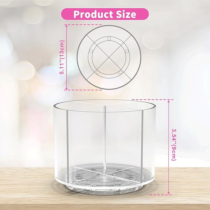 Small Pencil Organizer for Desk Acrylic Art Organizer Clear 4 Compartments | Rotating Art Supply Organizer for Kid, Spinning Marker Caddy Pen Organizer for Desk, Acrylic Pen and Pencil Organizer Storage