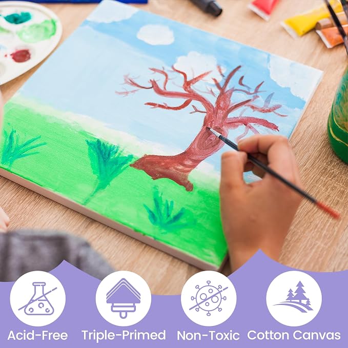 ESRICH Stretched Canvas for Painting, 3 Pack 8x10 Canvas Value Pack, Primed Acid-Free Cotton Blank Canvas, Paint Canvases for Oil & Acrylic Paint.