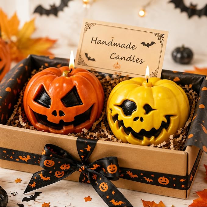 Halloween Candle Mold, 2 Pack Ghost Face Pumpkin Silicone Molds | Halloween Silicone Molds for Epoxy Resin Casting, Candle Soap Making, DIY Gift Plaster Craft,Halloween Party Home Decorations