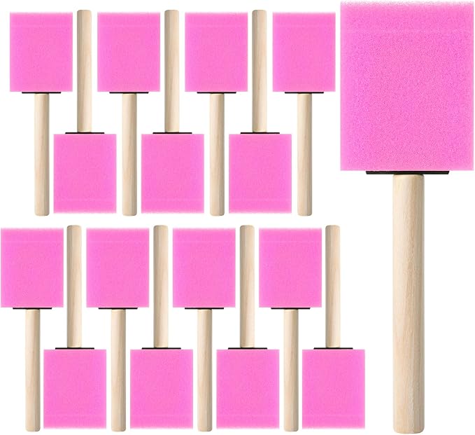 Bates- Foam Paint Brushes, 2", 16 Pack, Pink Sponge Brushes for Painting, Staining