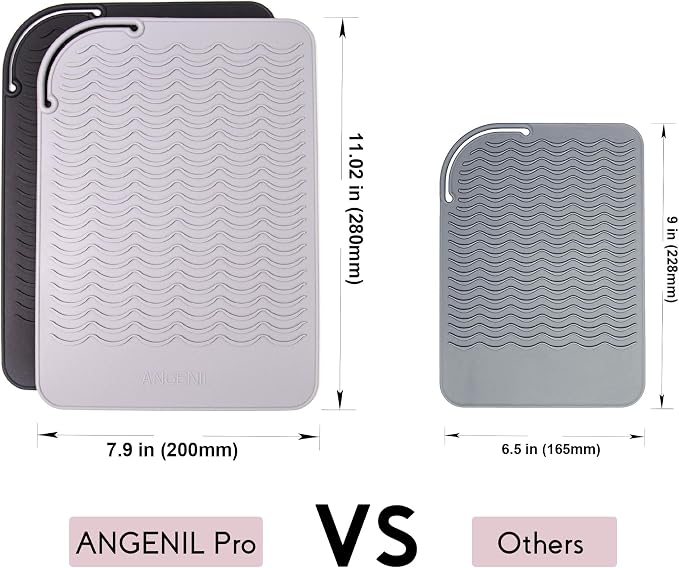 ANGENIL Large Size Silicone Heat Resistant Mat for Curling Iron, Titanium Ceramic Flat Iron Hair Straightener and Hair Curler for Hot Hair Tools Mat Pouch 2-in-1, Iron Scald Accessories, 11.02" x 7.9"