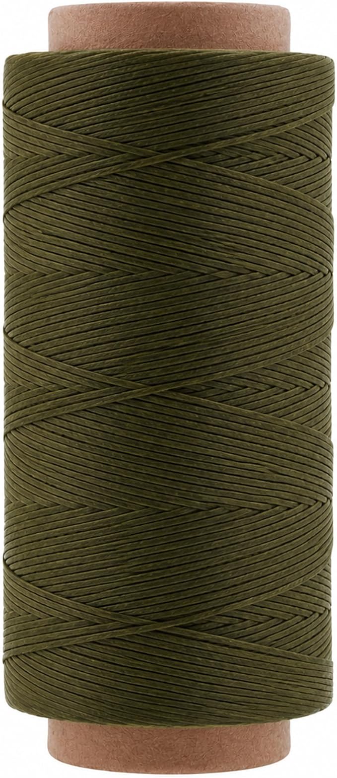 Mandala Crafts 150D 0.8mm Olive Green Flat Waxed Thread for Leather Sewing