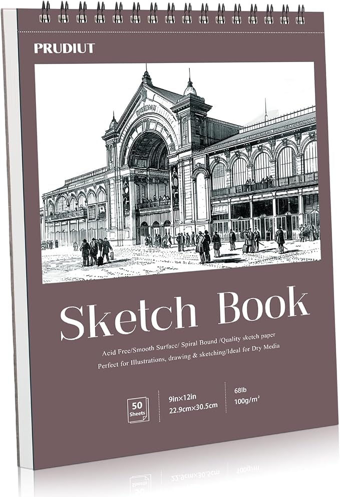 9×12 Sketch Book, Spiral Bound, 50 Sheets, Acid-Free Drawing Pad | 68lb/100gsm Paper, Perforated Pages, Backboard Support, for Pencil Charcoal Pastel & Sketching