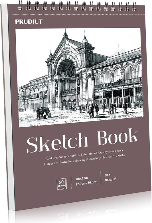 9×12 Sketch Book, Spiral Bound, 50 Sheets, Acid-Free Drawing Pad | 68lb/100gsm Paper, Perforated Pages, Backboard Support, for Pencil Charcoal Pastel & Sketching