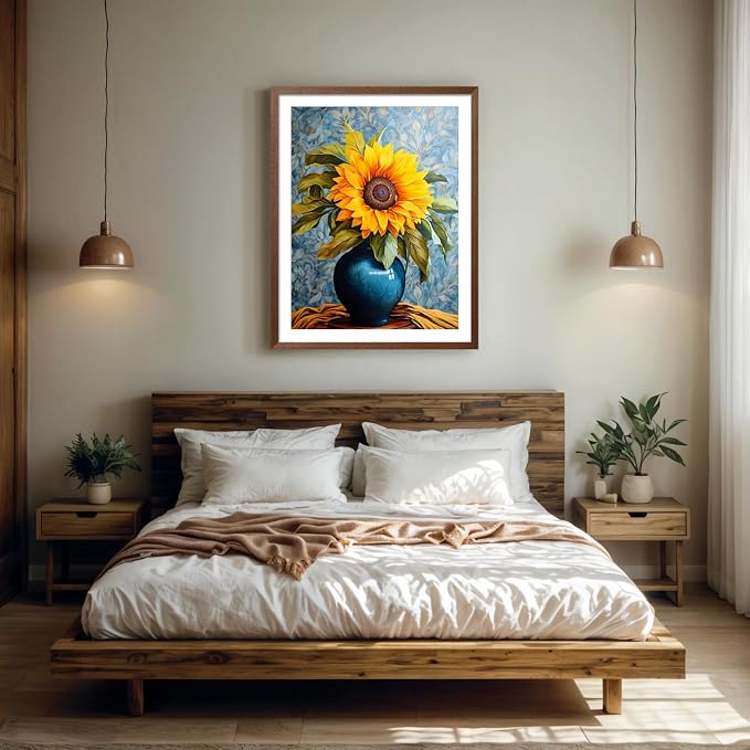PINFFSHU 5D Diamond Art Kits for Adults Beginners, Full Drill Sunflower in Blue Vase Diamond Painting Kits DIY Gem Art Craft, Home Wall Decor, Unique Gift for Women, 12x16 Inch (30x40cm)