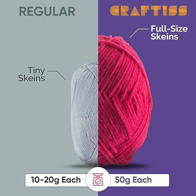 CRAFTISS 12x1.75 Oz Acrylic Yarn Skeins - 1300 Yards of Soft Yarn for Crocheting and Knitting Craft Project, Assorted Starter Crochet Bulk Kit for Adults and Kids