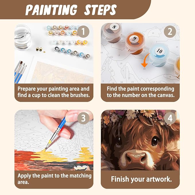 XTCIXAL Paint by Numbers Kit for Adults, Cow, 16X20 Inch | DIY Paint by Number for Adults Beginner, High-Definition Color Canvas, Stress Relief, Home Wall Decor, Gifts, Unframed