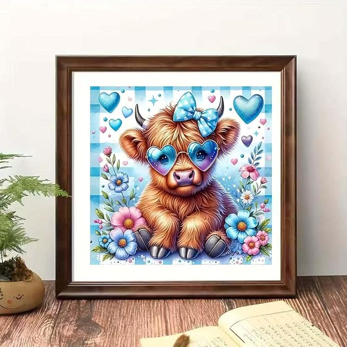 OJTOYART 5D Diamond Art Kits for Adults Beginners,Highland Cow DIY Full Round Drill Diamond Painting Kits, Animals Paint by Diamonds Dots Gem Art,Home Wall Decor 13.79 X 13.79 Inch
