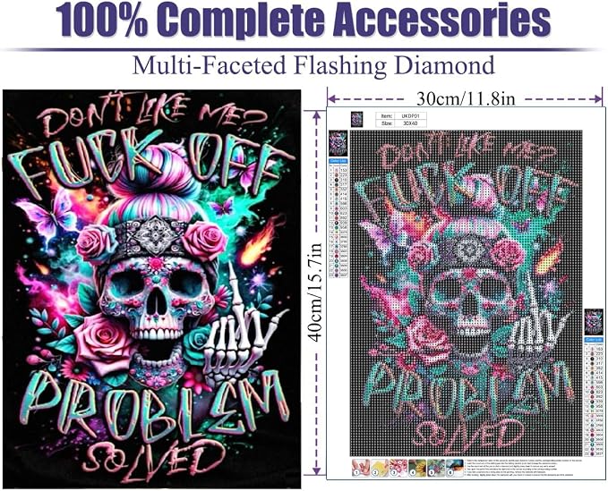 GQYCZZ Diamond Art Kits for Adults, Skull 5D Diamond Painting Kits for Beginners, DIY Full Drill Round Rhinestone Gem Art Crafts Paintings for Home Wall Decor 12"x16"in