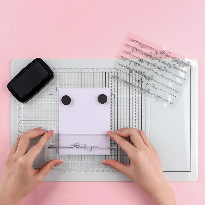 9Pcs/SetMagnetic Glass Craft Mat Set; 15.75"x10.24"Heat Resistant Glass Media Cutting Mat W/MagnetsGridlines and measurements; for Cutting, Stamping, Mixed Media, Heat Embossing and Hot Glue Projects