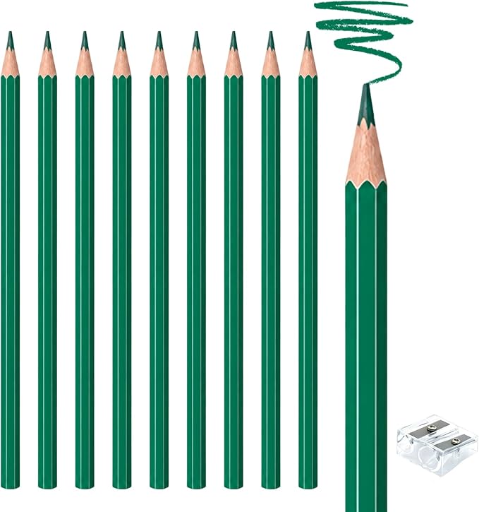 10 PCS Green Colored Pencils, Pre-sharpened Professional Wooden Art Pencils Set for Artists Painting | Premium Drawing Sketching Supplies