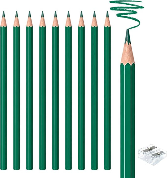10 PCS Green Colored Pencils, Pre-sharpened Professional Wooden Art Pencils Set for Artists Painting | Premium Drawing Sketching Supplies