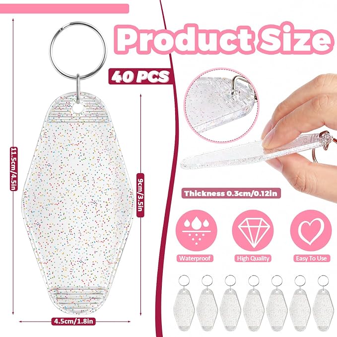 LOTMER 20/30/40/80 PCS Hotel Keychain Blank with Key Rings, 60 Colors Motel Key Chains for DIY Keychains