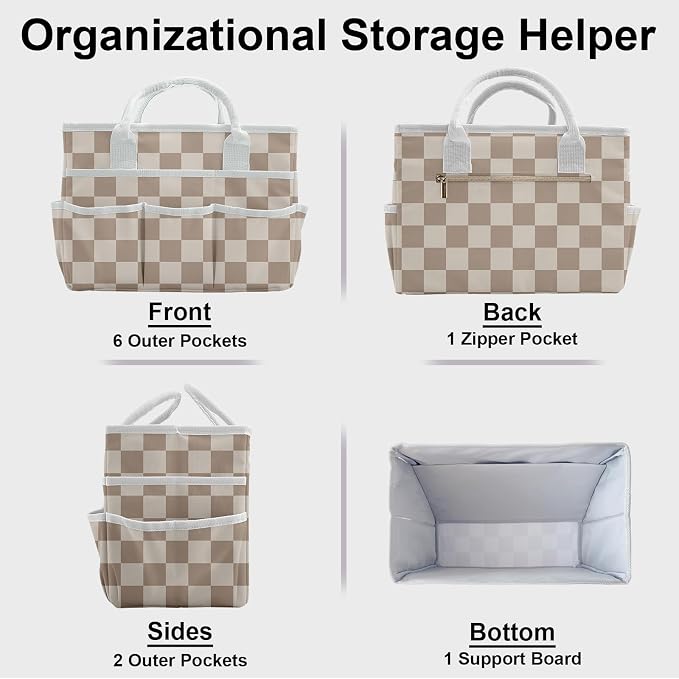 Cupohus Art Organizer Craft Storage Tote Bag with Handles Checkered