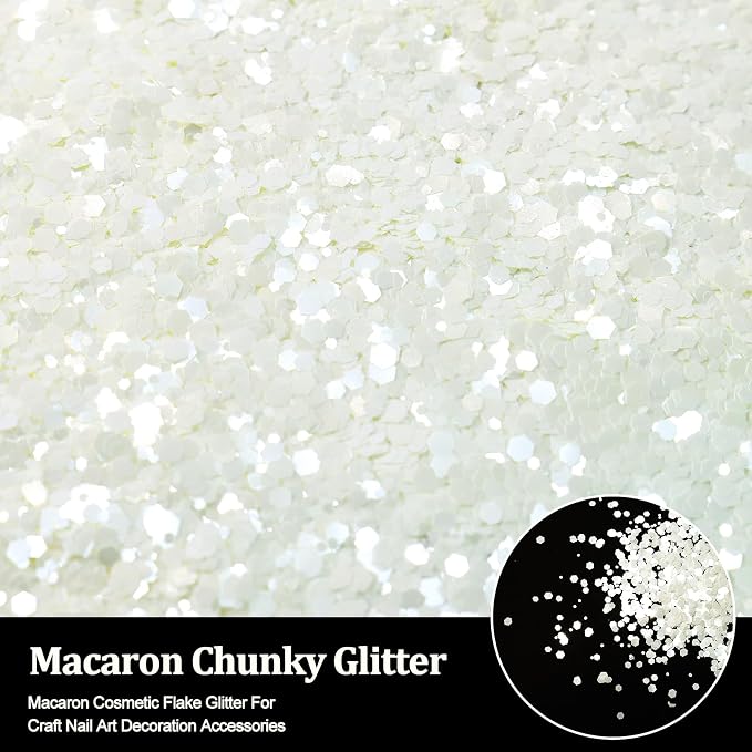Renfio Macaron White Chunky Glitter,1.76oz/50g Snow White Resin Glitter
