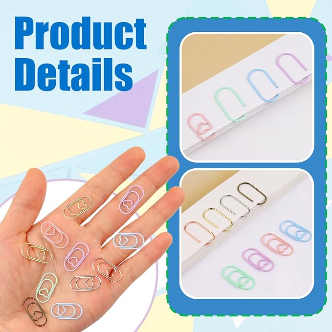 80 Pcs Heart Paper Clips - Love Heart-Shaped Small Clip Metal Journaling Clamps, Colorful Decorative Cute Paper Clips for Women, Document Note Sorting & Organizing