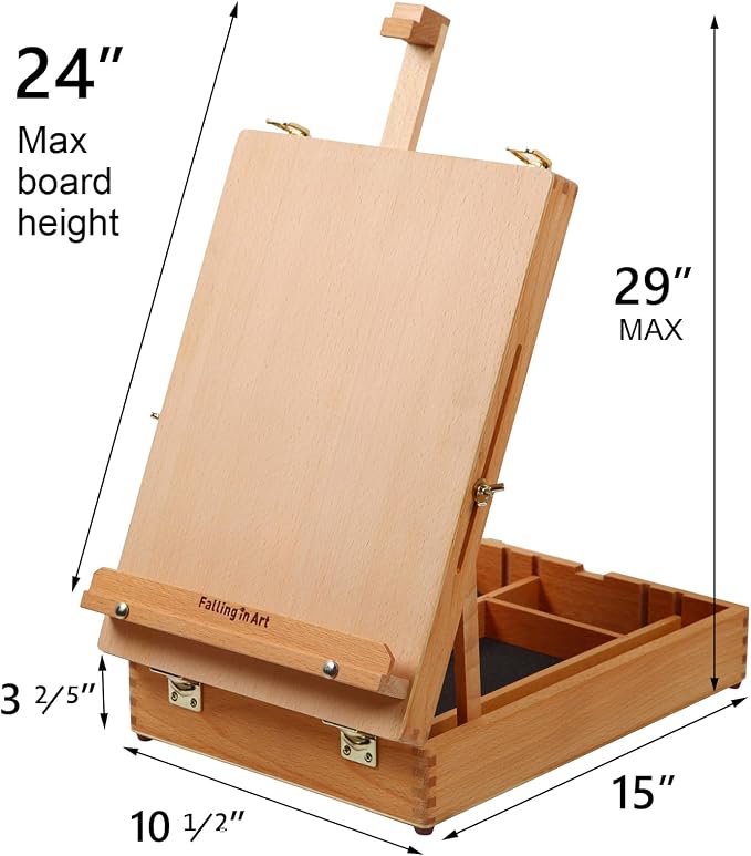 Falling in Art Wooden Tabletop Easel, Beech Wood Sketchbox Desktop Easel | Painting, Portable Art Drawing Easel for Beginners and Professionals