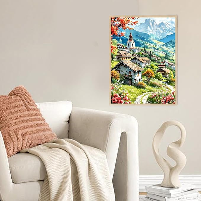 Ycydilirab Landscape Paint by Numbers for Adults-Paint by Number Scenery,DIY Acrylic Paint by Numbers Kits on Canvas Village Drawing Colorful Paintworks Artwork for Adults Beginner 16x20inch
