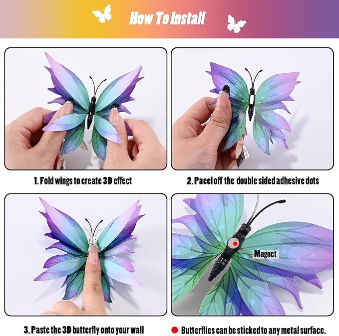 SAOROPEB 3D Butterfly Wall Decor, 24 Pcs Fairy Butterfly Decorations