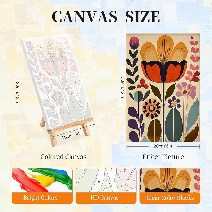 LWZAYS 4 Pack Floral Paint by Numbers Kit for Adults with Frame, Easy Flowers Paint by Number for Adults Beginner with Wooden Easel, DIY Painting by Numbers Canvas Framed for Home Decor 8 x 12 Inch
