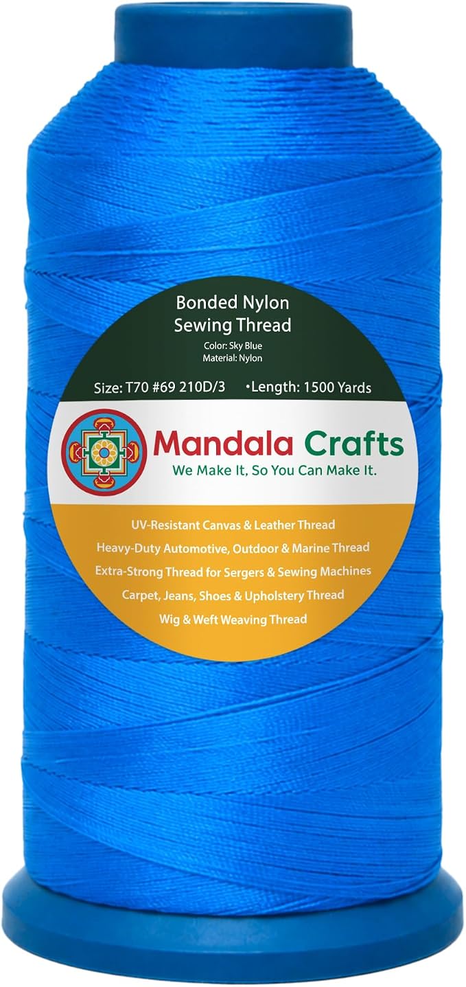 Mandala Crafts Size 69 210D T70 Sky Blue Bonded Nylon Thread, 1500 YDs