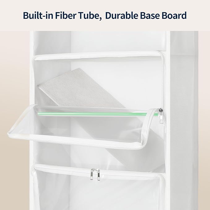 Yecaye Hanging Yarn Storage Organizer with 5 Zippered Closure Compartments, Stuffed Animal Storage with Clear PVC, Dustproof Yarn Holder for Crocheting Storage, Matte White 5 Tier with 1 Handbag