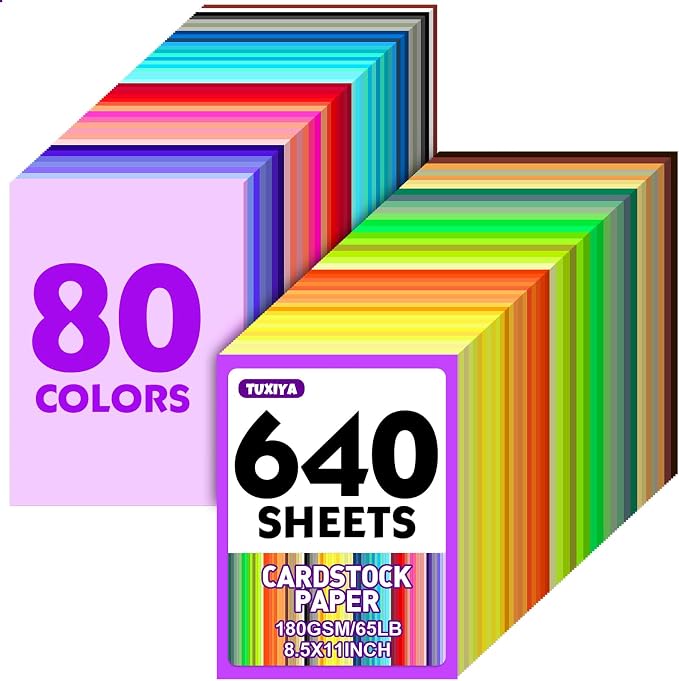 TUXIYA 640 Sheets 8.5" X 11" Colored Cardstock, 80 Colors Card Stock