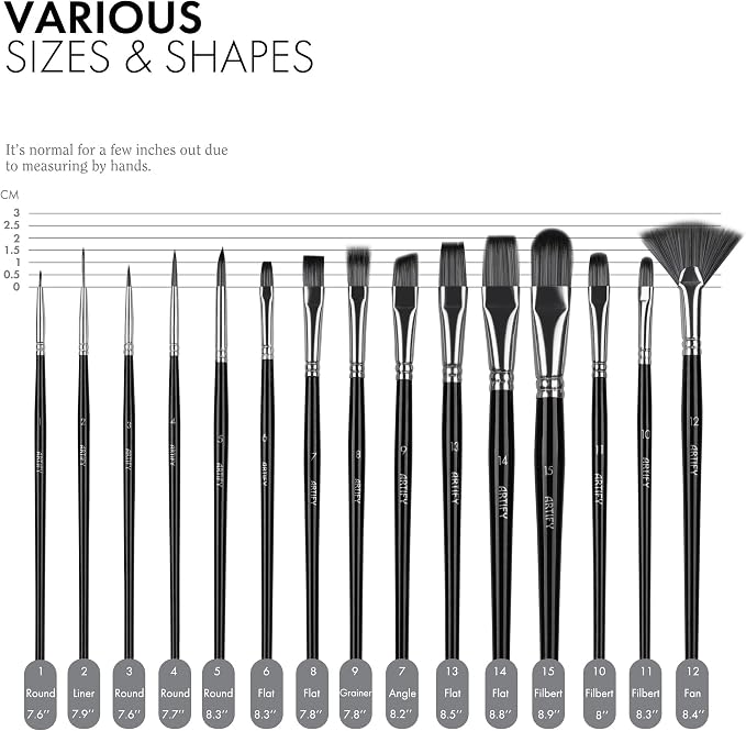 18 Piece Paint Brush Set, ARTIFY 15 Acrylic Paint Brushes, Palette Knife, and 2 Sponges, Professional Artist Paint Brushes for Acrylics, Watercolors, Gouache, Canvas, and Face Painting,Black
