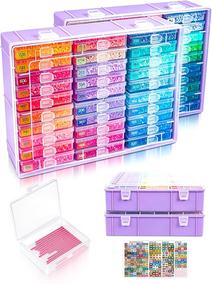 Diamond Art Trays with Lids, 60PCS Diamond Painting Storage, Purple | 60PCS Diamond Painting Trays with Lids, Diamond Painting Accessories for Diamond Art Beads, Purple Plastic Box (2 Packs)