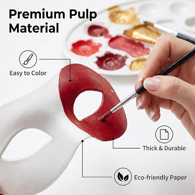 42 Pcs Blank Paper Mache Masks DIY Masquerade Masks Paintable Craft Masks | For Party, Art Projects & School Activities, Theater, Halloween, Cosplay, Couples, Mardi Gras, Half-Face Masks White 7 Styles