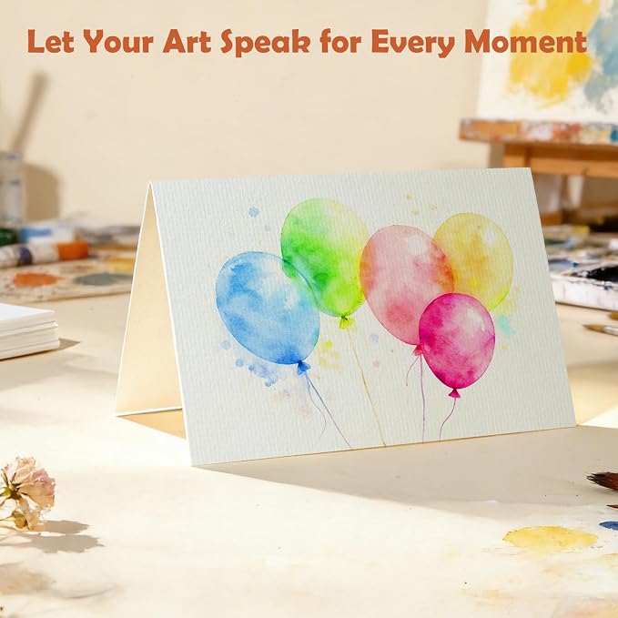 24 Sets Pre-Scored Folded Watercolor Cards with Envelopes & Seals – 4 x 6 Inches (Folded Size) Pure Cotton 300gsm Cold-Pressed Acid-Free Paper for Mother's Day, Wedding, Graduation & Greeting Cards