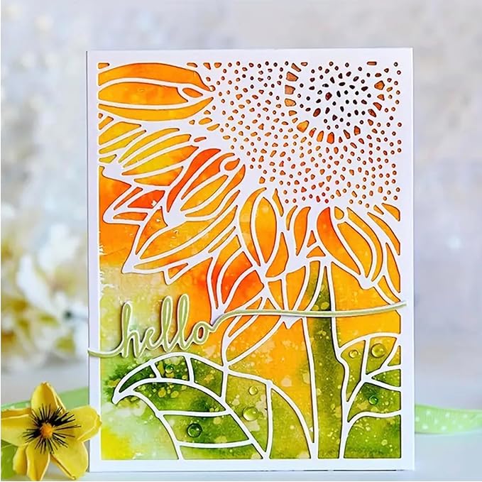 Lapoo 3D Backgrounds Frame Metal Cutting Die for Scrapbooking, New Cutting Dies DIY Album Card Making Decor Paper Craft Metal Die Cuts Party Wedding Decorations (Sunflower 5.5 x 4.3 in)