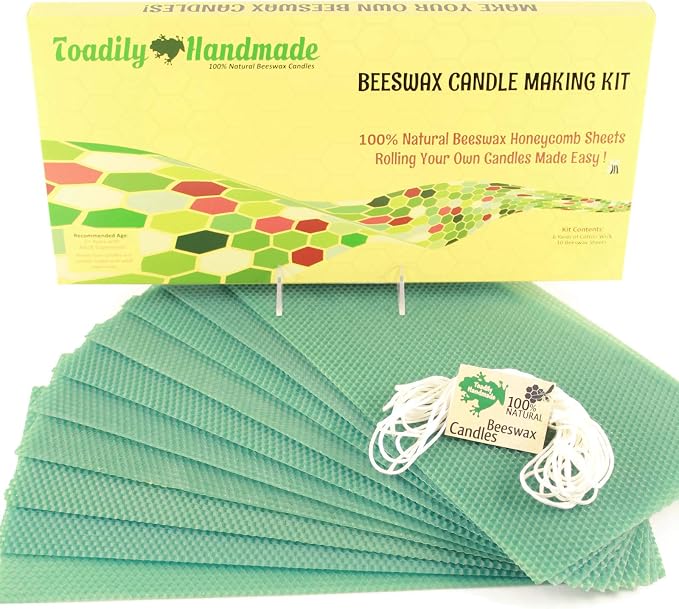 Make Your Own Beeswax Candle Kit - Includes 10 Full Size 100% Beeswax Honeycomb Sheets in Green and Approx. 6 Yards (18 Feet) of Cotton Wick. Each Sheet Measures Approx. 8" x 16 1/4".