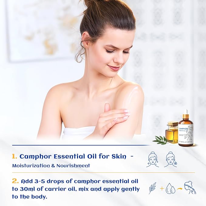 HIQILI Camphor Essential Oil for Aromatherapy, Diffuser, Massage