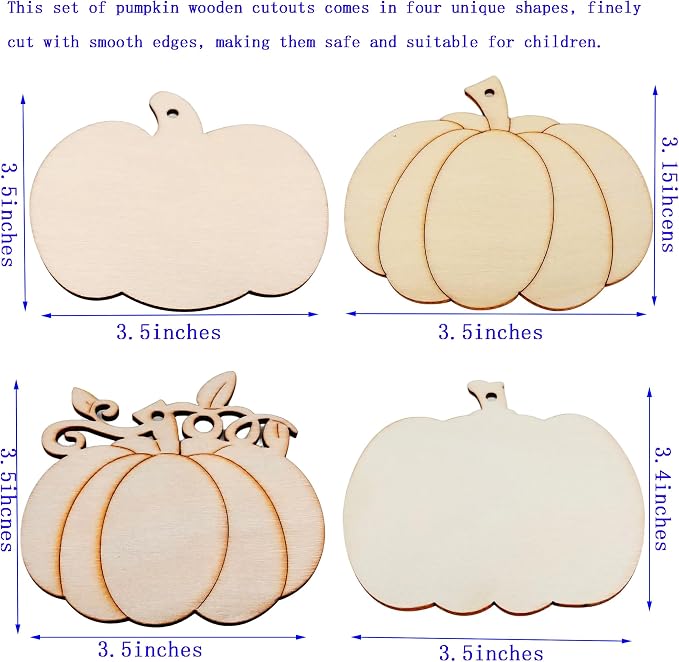 48PCS Unfinished Wood Pumpkin Cutouts with Sling Hole